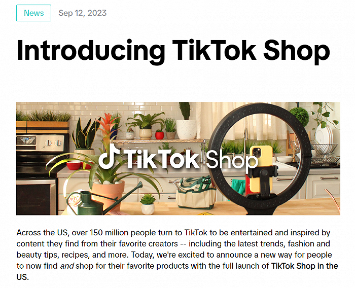 TikTok在美国正式推出电商业务“TikTok Shop”提供者FX168