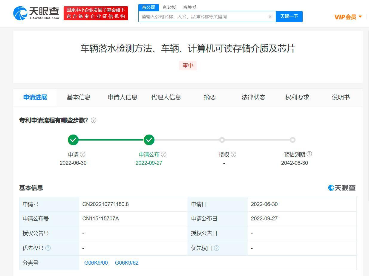 小米汽车预判车辆落水专利公布