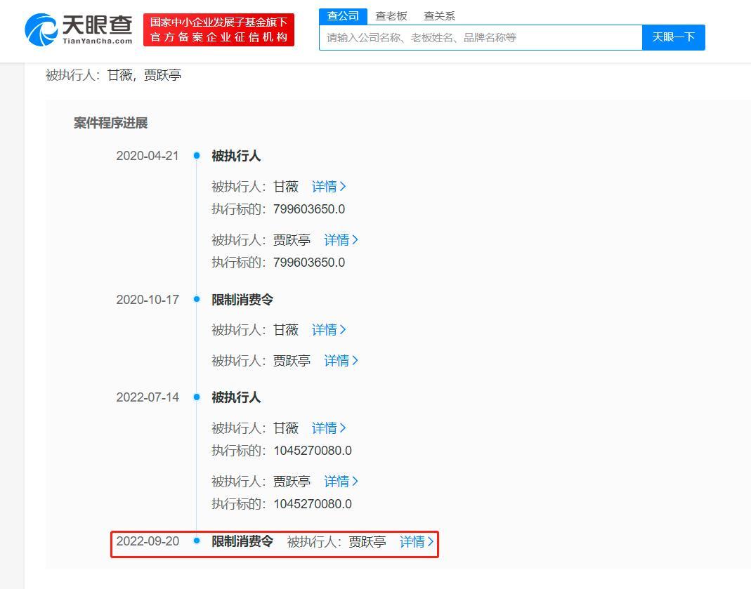 贾跃亭再次被限制高消费