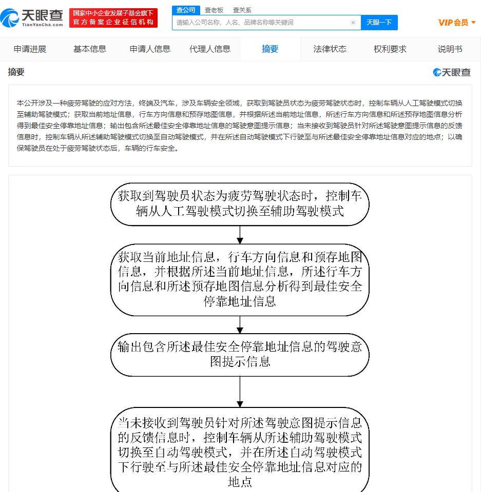 比亚迪疲劳驾驶应对方法专利公布 专利检测司机疲劳可自动驾驶