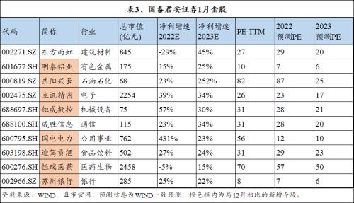 十大券商1月金股纵览