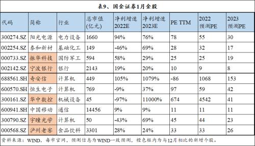 十大券商1月金股纵览