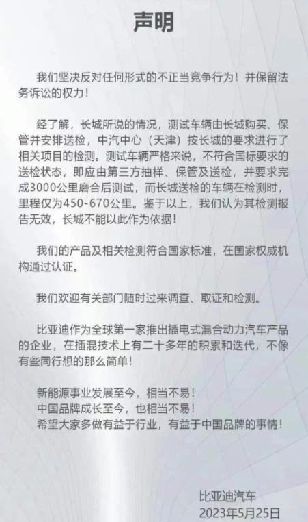 车企开撕！长城举报比亚迪排放不达标，比亚迪：长城汽车检测报告无效