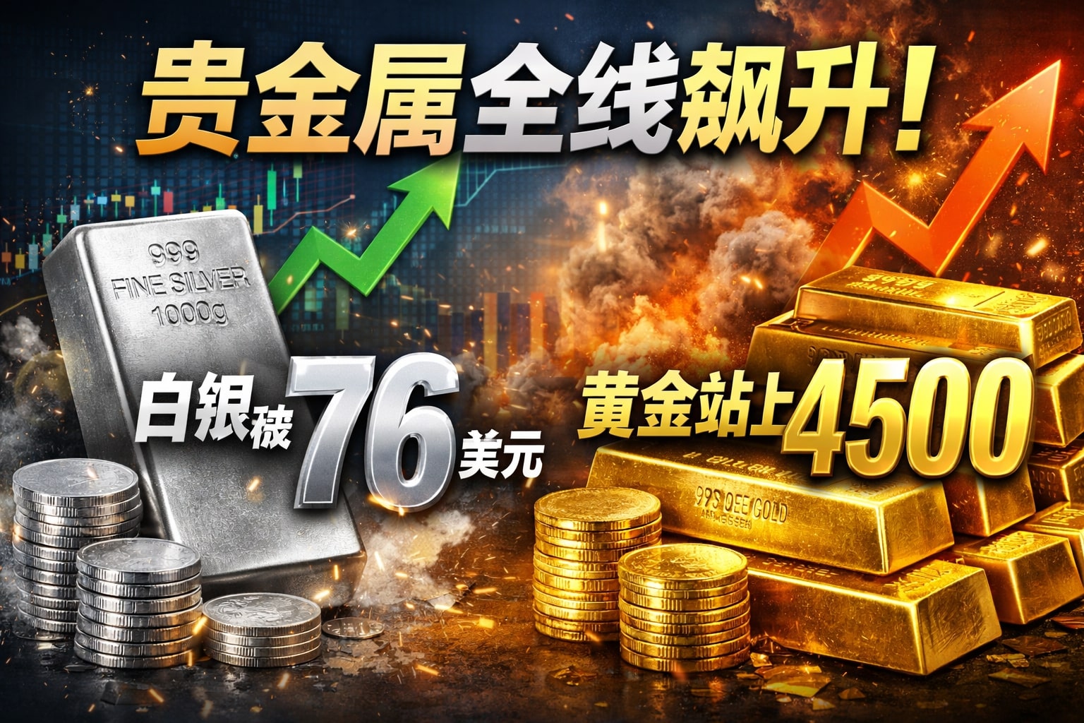 涨疯了！白银突破76美元、黄金站上4500、钯金涨超12%：市场进入“危险共识”新阶段？提供者FX168